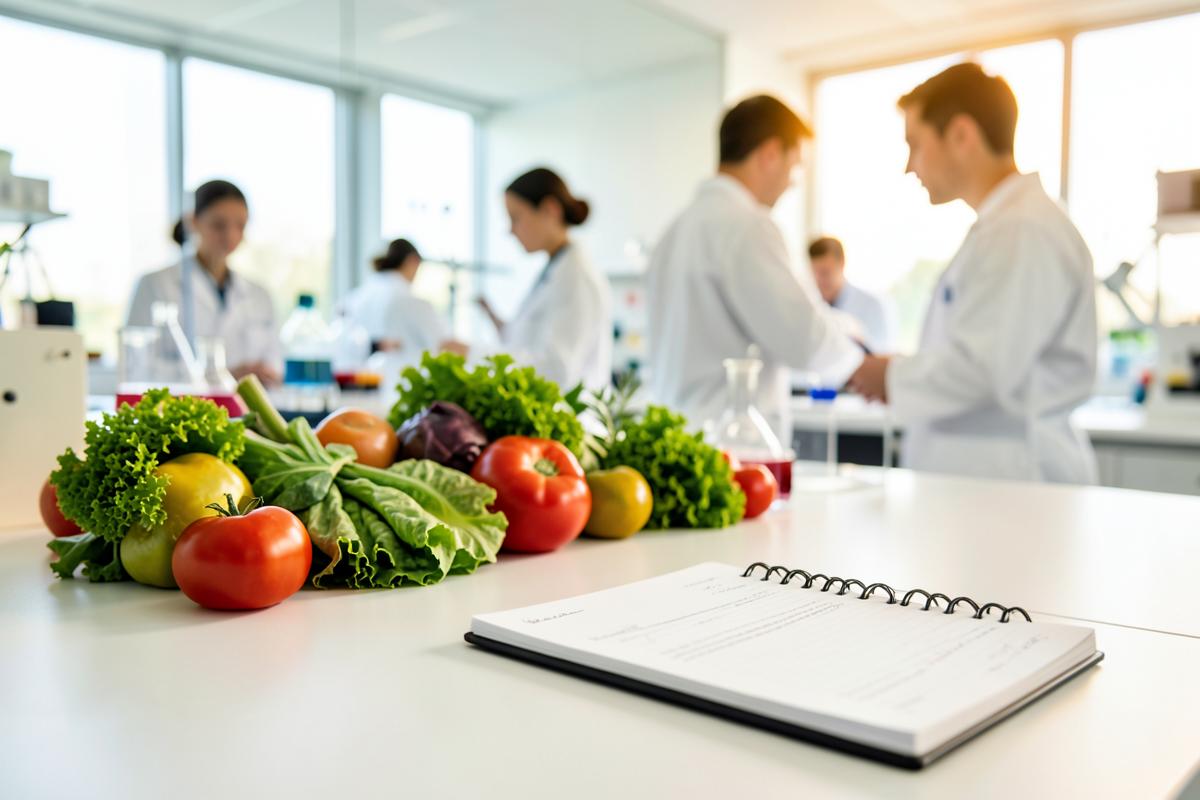 Researchers studying nutrition in a laboratory